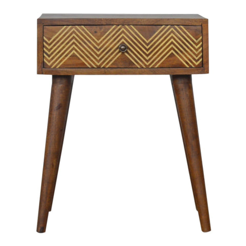 Brass Inlay Chevron Bedside Sleeping Artisan Furniture 