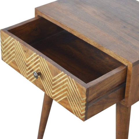 Brass Inlay Chevron Bedside Sleeping Artisan Furniture 