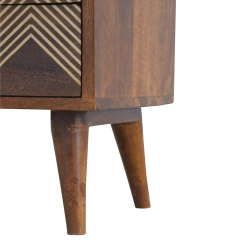 Brass Inlay Chevron Bedside with 3 Drawers Sleeping Artisan Furniture 