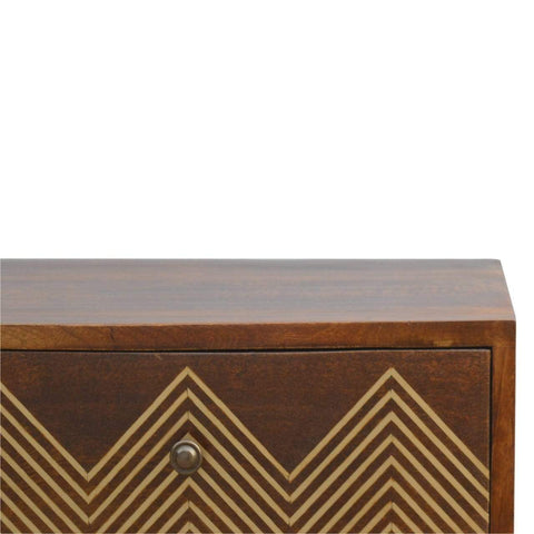 Brass Inlay Chevron Bedside with 3 Drawers Sleeping Artisan Furniture 