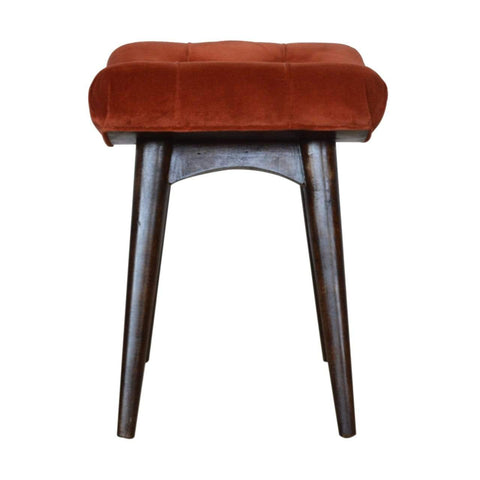 Brick Red Cotton Velvet Curved Bench Living Artisan Furniture 