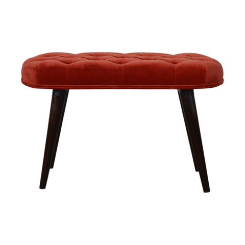 Brick Red Cotton Velvet Deep Button Bench Living Artisan Furniture 