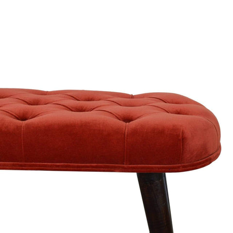 Brick Red Cotton Velvet Deep Button Bench Living Artisan Furniture 