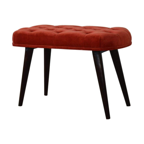Brick Red Cotton Velvet Deep Button Bench Living Artisan Furniture 