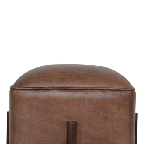 Brown Leather Footstool with Solid Wood Legs Living Artisan Furniture 