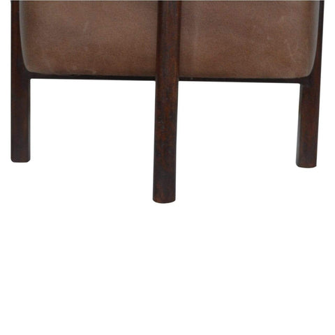 Brown Leather Footstool with Solid Wood Legs Living Artisan Furniture 