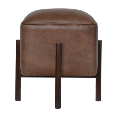 Brown Leather Footstool with Solid Wood Legs Living Artisan Furniture 