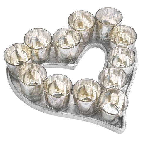 Cast Aluminium Heart Votive Tray With Mercury Glass Accessories Hill Interiors 