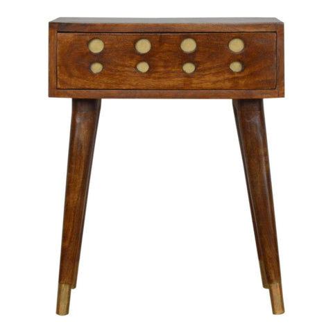 Chestnut Brass Inlay Cut Out Bedside Sleeping Artisan Furniture 