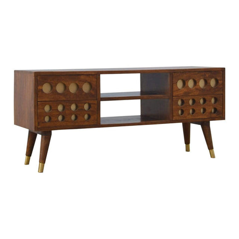 Chestnut Brass Inlay Cut Out Media Unit Living Artisan Furniture 