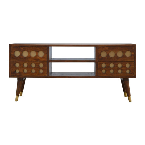 Chestnut Brass Inlay Cut Out Media Unit Living Artisan Furniture 