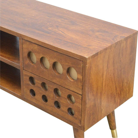 Chestnut Brass Inlay Cut Out Media Unit Living Artisan Furniture 