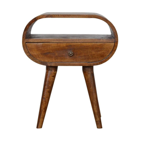 Chestnut Circular Bedside with Open Slot Sleeping Artisan Furniture 