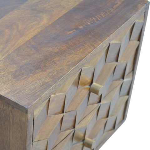 Chestnut Cube Carved Bedside Sleeping Artisan Furniture 