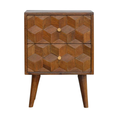 Chestnut Cube Carved Bedside Sleeping Artisan Furniture 