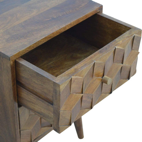 Chestnut Cube Carved Bedside Sleeping Artisan Furniture 