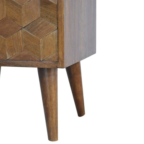 Chestnut Cube Carved Bedside Sleeping Artisan Furniture 