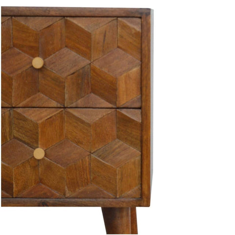 Chestnut Cube Carved Bedside Sleeping Artisan Furniture 