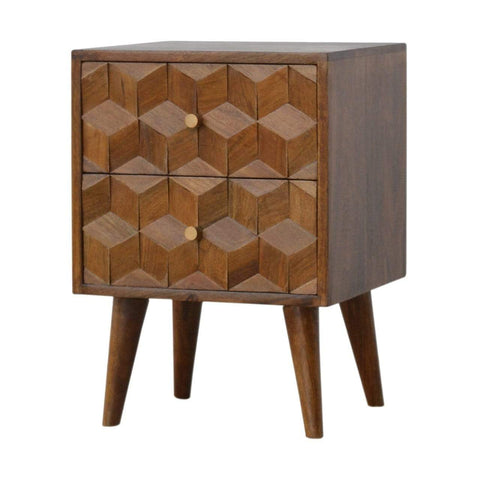 Chestnut Cube Carved Bedside Sleeping Artisan Furniture 
