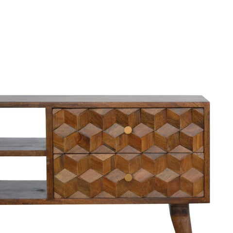 Chestnut Cube Carved Media Unit Living Artisan Furniture 