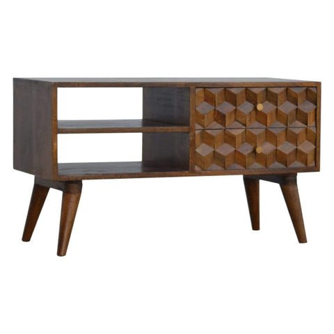 Chestnut Cube Carved Media Unit Living Artisan Furniture 
