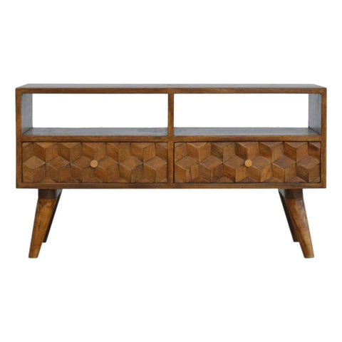 Chestnut Cube Carved TV Unit Living Artisan Furniture 