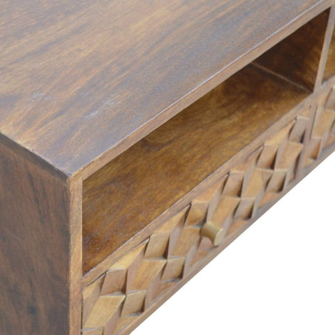 Chestnut Cube Carved TV Unit Living Artisan Furniture 