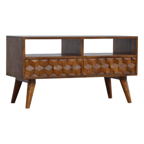 Chestnut Cube Carved TV Unit Living Artisan Furniture 