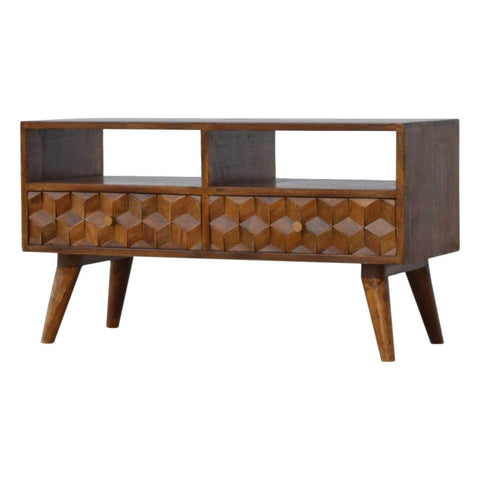 Chestnut Cube Carved TV Unit Living Artisan Furniture 