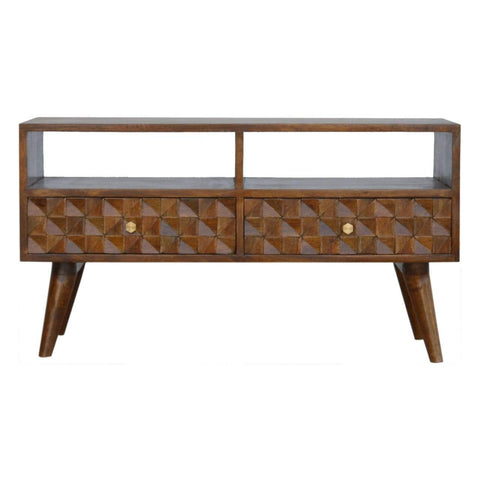 Chestnut Diamond Carved TV Unit Living Artisan Furniture 