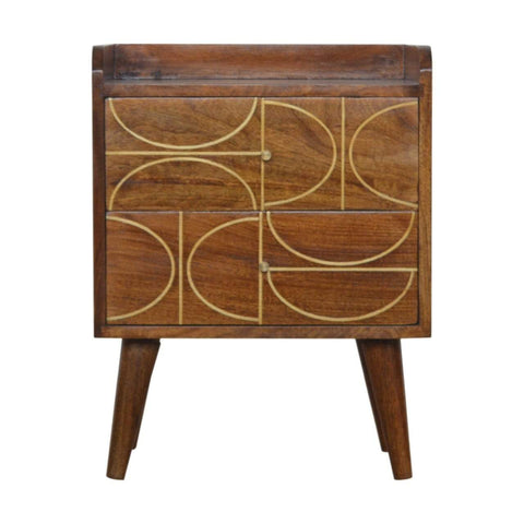 Chestnut Gold Inlay Abstract Bedside Sleeping Artisan Furniture 