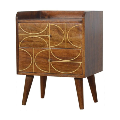 Chestnut Gold Inlay Abstract Bedside Sleeping Artisan Furniture 
