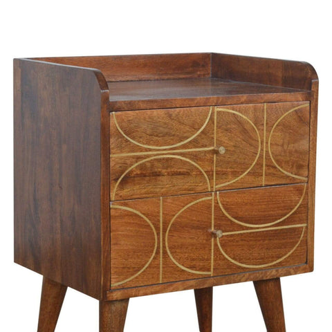 Chestnut Gold Inlay Abstract Bedside Sleeping Artisan Furniture 