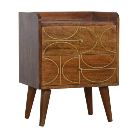 Chestnut Gold Inlay Abstract Bedside Sleeping Artisan Furniture 