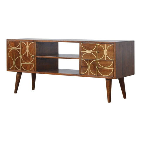Chestnut Gold Inlay Abstract Media Unit Living Artisan Furniture 