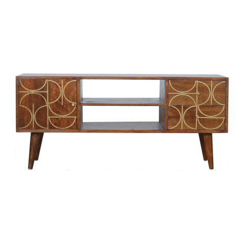 Chestnut Gold Inlay Abstract Media Unit Living Artisan Furniture 