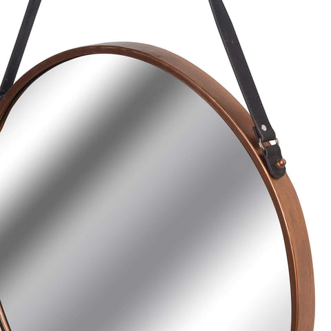 Copper Rimmed Round Hanging Wall Mirror With Black Strap Mirrors Hill Interiors 