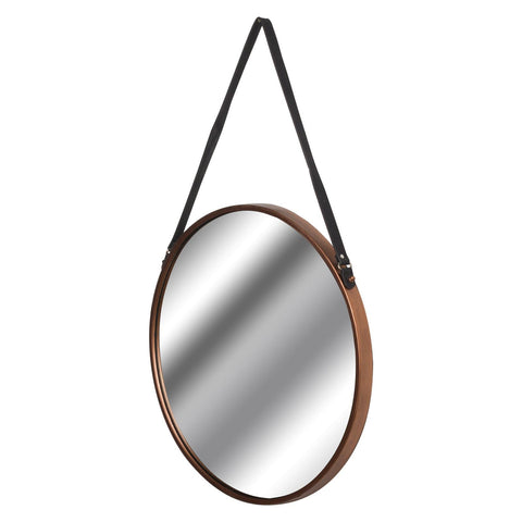 Copper Rimmed Round Hanging Wall Mirror With Black Strap Mirrors Hill Interiors 