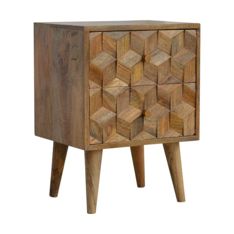 Cube Carved Bedside with 2 Drawers Sleeping Artisan Furniture 