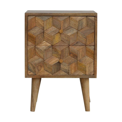 Cube Carved Bedside with 2 Drawers Sleeping Artisan Furniture 