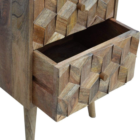 Cube Carved Bedside with 2 Drawers Sleeping Artisan Furniture 