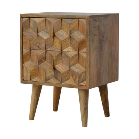 Cube Carved Bedside with 2 Drawers Sleeping Artisan Furniture 