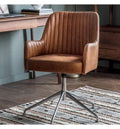 Curie Swivel Chair Vintage Brown Leather Living Regency Studio 