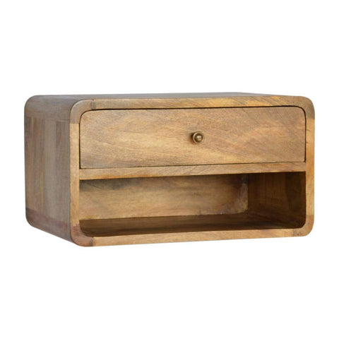 Curved Oak-ish Wall Mounted Bedside with Open Slot Sleeping Artisan Furniture 