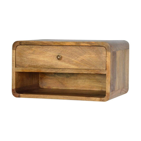 Curved Oak-ish Wall Mounted Bedside with Open Slot Sleeping Artisan Furniture 