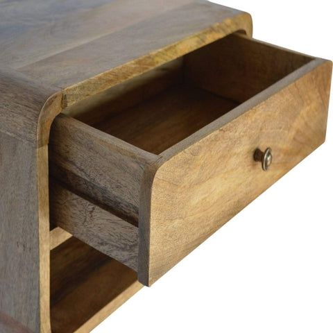 Curved Oak-ish Wall Mounted Bedside with Open Slot Sleeping Artisan Furniture 