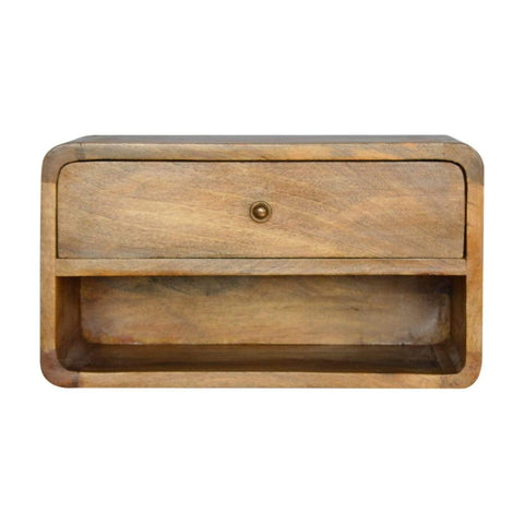 Curved Oak-ish Wall Mounted Bedside with Open Slot Sleeping Artisan Furniture 