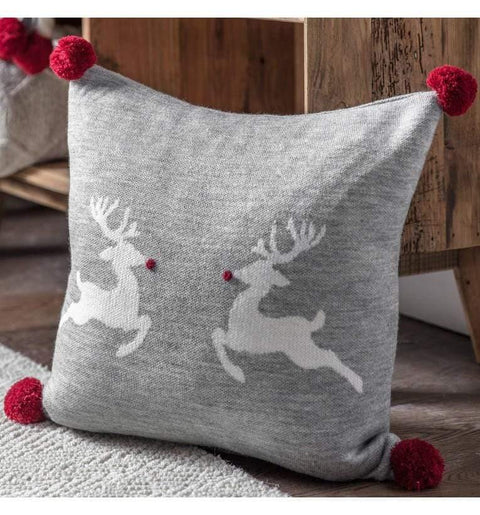 Dancing Reindeers Pom Pom Cushion Grey Accessories Regency Studio 