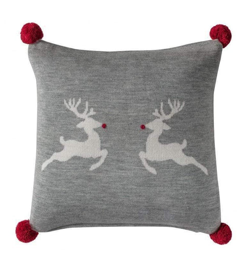 Dancing Reindeers Pom Pom Cushion Grey Accessories Regency Studio 
