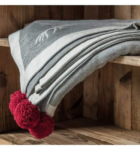 Dancing Reindeers Pom Pom Throw Grey Accessories Regency Studio 